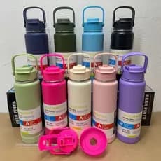 Garrafa térmica inox 350ml/600ml/800ml, bico duplo com capa protetora de silicone