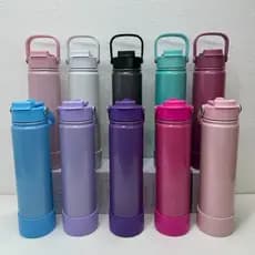 Garrafa Térmica 600/800ml /1000ml brilho Inox com Protetor de Silicone com dois boca