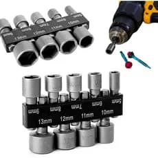 Kit Jogo 9 Bits Soquete Canhão Sextavado Profissional Encaixe 1/4" Universal para Parafusadeira