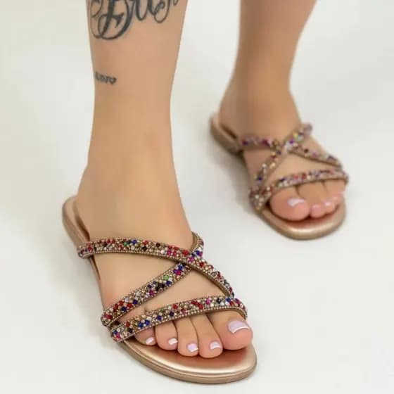 Rasteirinha Sandália Feminina Strass Elegante Confortável Ideal para Festa Verão e Dia a Dia Numeração Especial
