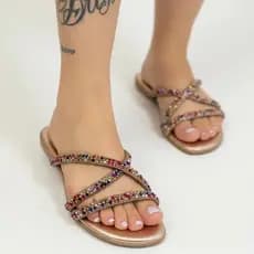 Rasteirinha Sandália Feminina Strass Elegante Confortável Ideal para Festa Verão e Dia a Dia Numeração Especial