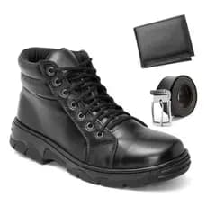Bota Coturno Casual Adventure Couro + Carteira E Cinto 2026 Bota PM Segurança Vigilante