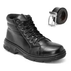 Bota Coturno Casual Adventure Motociclista Couro + Cinto Bota PM Segurança Vigilante