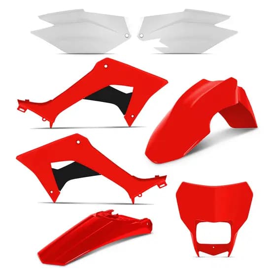 Kit Carenagem 5 Peças PLástica Compatível com Crf 250f 2019 Tampa Branca Vermelho Pro Tork