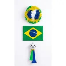 Kit Torcedor Brasil Copa Do Mundo Peruca Bandeira Corneta Torcida