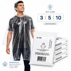 Capa de Chuva Descartável Transparente Impermeável Reforçada Kit 3, 5, 10 Unidades Resistente Viagem