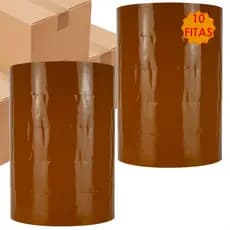 Kit 10 Fitas Rolo Adesiva 500m Larga Marrom Embalagem Durex Grossa Papelaria