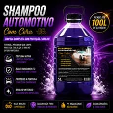Shampoo Automotivo Com Cera de CARNAÚBA  Lava Carro 5 Litros Rende 100 Litros para carro e moto