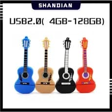 SHANDIAN Guitar Shape USB 2.0 Flash Drives Pen Drive 128GB Memória De Presente Criativa Stick 64GB Disco U Para Laptop 32GB Speed Polegar 16GB Com Desenhos Pendrive De Aniversário 8GB Anel Chave Grátis