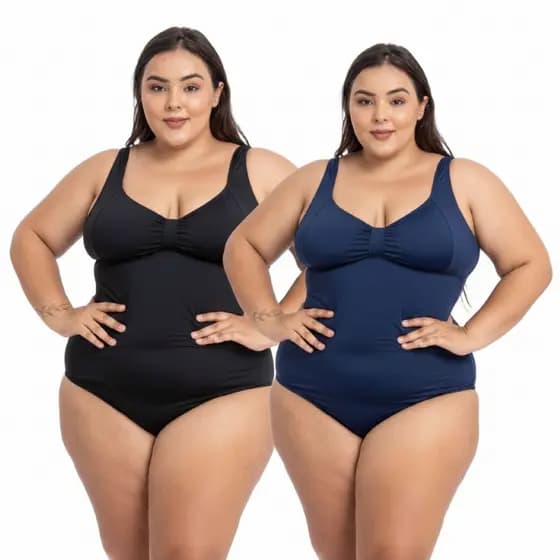 Maiô Hidroginástica Plus Size Feminino Macaquinho Esportivo Modelador Elástico Piscina Verão Forro