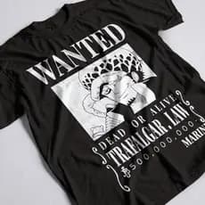 Camisa One Piece Trafalgar Law Wanted Unissex 100% Algodão Camiseta Anime