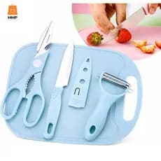 Kit De Utensílios De Cozinha 4 Peças Faca Tesoura Descascador Tábua Culinária