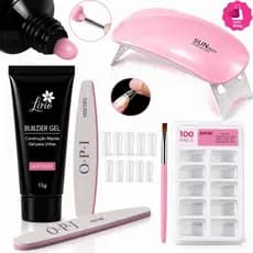 Kit Polygel Completo Alongamento de Unhas Cabine UV LED Molde F1 Pincel Gel Construtor