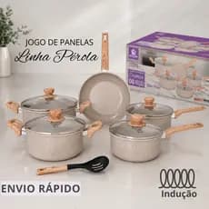 Panelas Beges Conjunto com 6 peças - Linha Pérola Marble Edition Cerâmica Antiaderente Indução