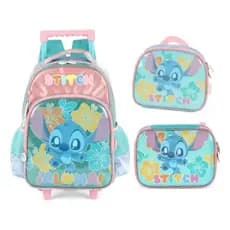 🎒💜 KIT Mochila Stitch com Rodinhas + estojo + lancheira Infantil Violeta Luxcel 💜🎒