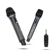 Kit 2 Microfone Dinâmico Sem Fio Duplo Profissional UHF Recarregável ‌com Efeito RGB‌ 12h de Bateria