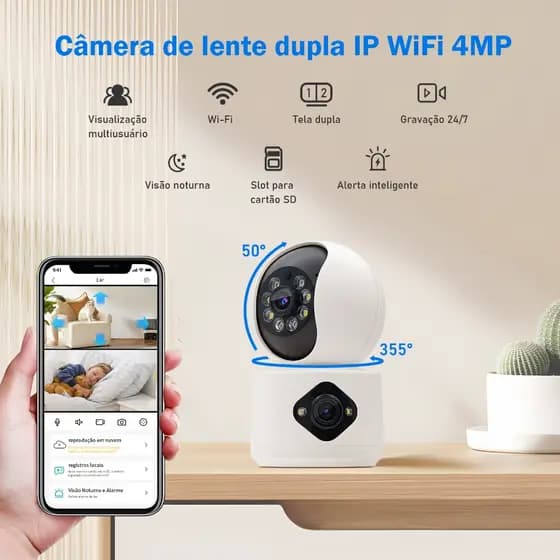Câmera de Segurança IP Wifi 2 Cameras FULL HD com visão noturna Auto Track visão fixa e 355° icsee