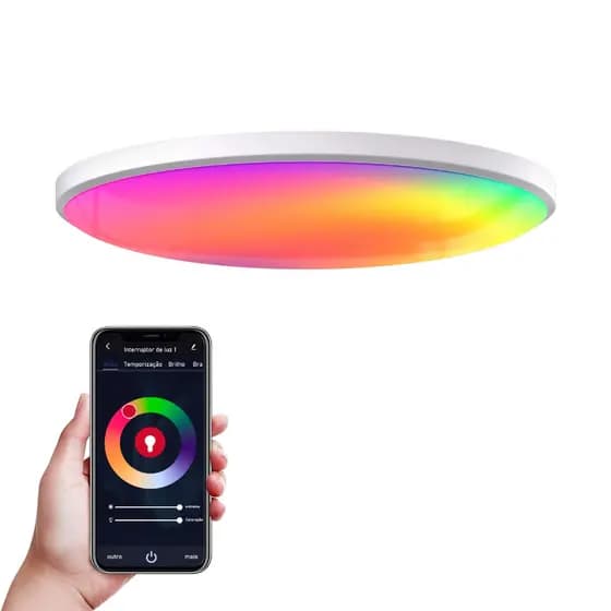 Lâmpada De Teto 24W bivolt Inteligente WiFi Tuya Smart App Forma Redonda Mutável Cor RGBCW Controle Remoto