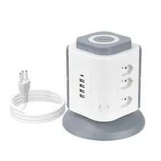 COIBEU Torre de Tomadas Branca 9+4+1 - 9 Tomadas + 4 USB + 1 Type-C Cabo 2m Proteção Contra Sobrecarga