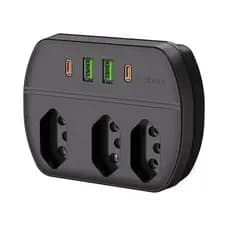 Tomada Extensiva 3 Tomadas + 2 USB + 2 Tipo-C 2500W Material Ignífugo