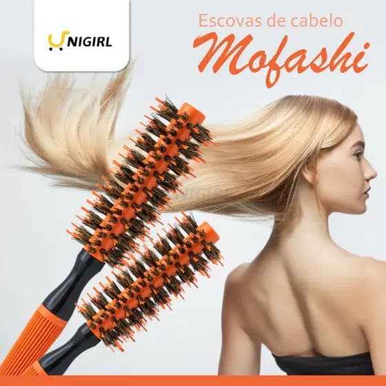 Escova Cerâmica Cerdas Mistas Javali  Nylon Laranja Cabelo Profissional   MOFASHI