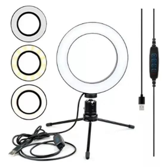 Ring Light Led Mesa Com Iluminador Bivolt Suporte Tripé De 6 Polegada 16cm 110v/220v