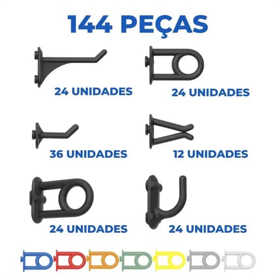 Kit 144 Ganchos para Painel Suporte de Ferramentas Plástico Organizador Parede Perfurado