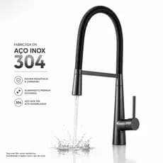 Torneira Gourmet Monocomando Cozinha/Churrasqueira Flexível Preta Fosca Aço Inox 304 Quente/Fria
