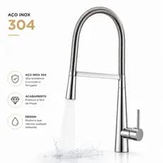 Torneira Gourmet Aço Inox 304 Luxo Monocomando Quente/Fria Cozinha