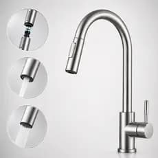 Torneira Inox 304 Cozinha Bancada Gourmet Extensível Monocomando Misturador Escovada Prata