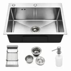Cuba Aço Inoxidável 304 Pia Cozinha Gourmet Quadrada Escovada 60x45cm com Acessórios Completa Luxo