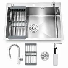 Kit Cuba Aço Inoxidável 304 - 60x45 - 37 Litros + Torneira Extensível Gourmet Quadrada - c/ Acessórios