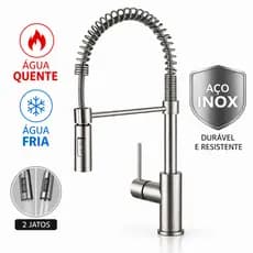 Torneira Gourmet Resistente Aço Escovado Luxo Quente/Frio Flexível Reforma 360° Bica Móvel