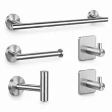 Kit Acessórios Banheiro 5 Peças Aço Inox Escovado Porta Toalha Papel Gancho Não Enferruja Original