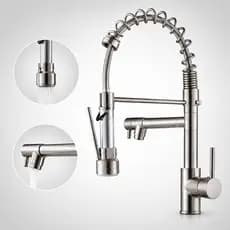 Torneira Cozinha Aço Inox 304 Gourmet Escovado Monocomando Com Spray Extensor Luxo Quente Fria