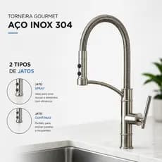 Torneira De Cozinha Aço Inox 304 Gourmet Misturador Monocomando Escovado Flexível Resistente Quente