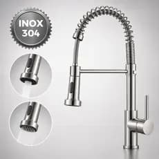 Torneira Cozinha Misturador Luxo Bancada Aço Inox 304 Monocomando Quente/Fria Bica Alta