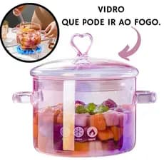 Panela de vidro rosa furta-cor panela de vidro 1.5L Com tampa coracao