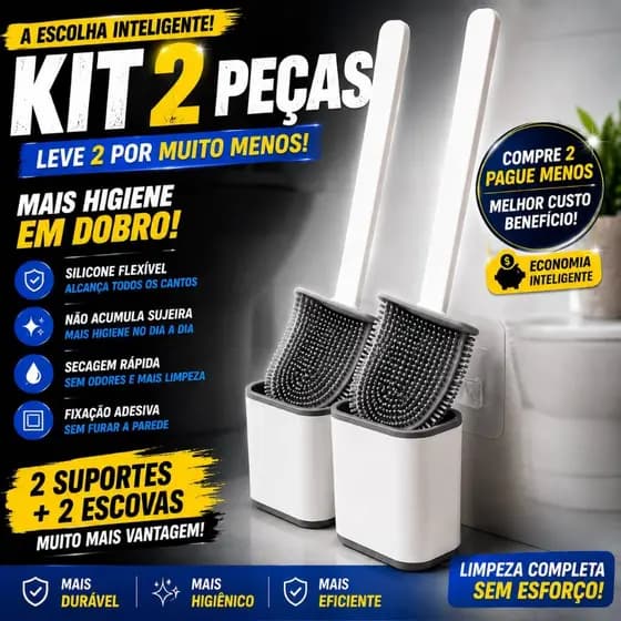 Kit 2 Escovas Sanitárias Silicone Flexível Com Suporte Adesivo Para Banheiro