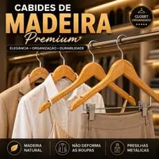 Cabide de Madeira Com Presilhas Kit Com 3, 5 e 10 Cabides De Madeira Para Roupas Calça Saia