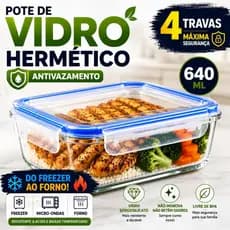 kit 10 Potes de Vidro Hermético 640ml com Tampa Hermética Antivazamento 4 Travas Marmita Fit