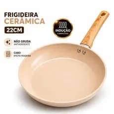 Frigideira Cerâmica Antiaderente 22cm Indução Não Gruda Sem Óleo Cabo Efeito Madeira Fratelli