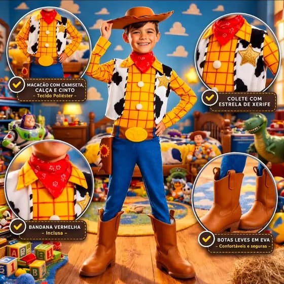 Fantasia Menino Infantil Woody Toy Story 5