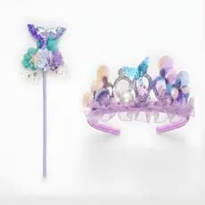 Kit Acessórios lilás Princesa com Varinha Trança Coroa E Luvas Frozen Elsa ENVIO IMEDIATO