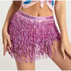 Saia Feminina Paetê Carnaval Festa Franja Dança Ventre Tamanho Único