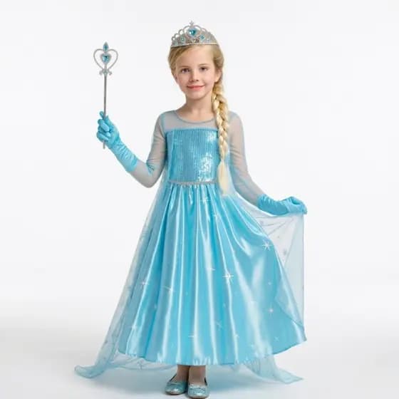 Fantasia Princesa Infantil Feminina Vestido Elsa Frozen Com Capa E Acessórios