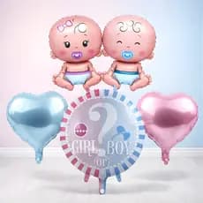 Kit 5 Balão + Cortinas Chá Revelação Decoração Chá De Bebê Baby Girl Rosa Baby Boy Azul