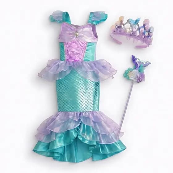 Fantasia Sereia Vestido Princesa Luxo Com Kit Varinha e Tiara ENVIO IMEDIATO