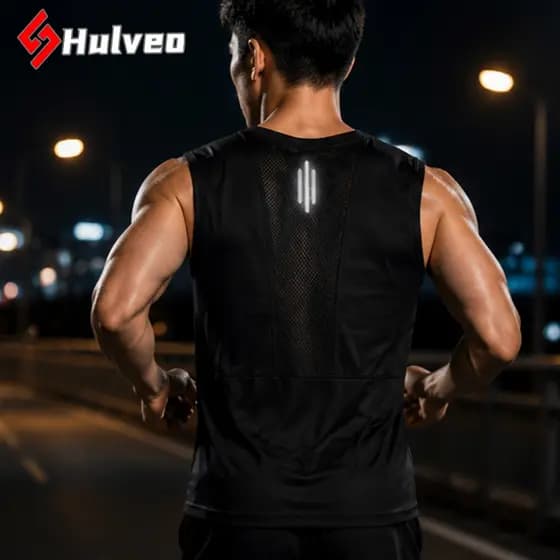 Hulveo colete de corrida masculino, secagem rápida, respirável, sem mangas, esportivo, malha traseira + corrida noturna,