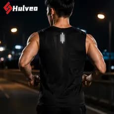 Hulveo colete de corrida masculino, secagem rápida, respirável, sem mangas, esportivo, malha traseira + corrida noturna,